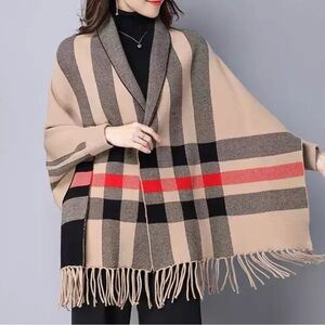 Burberry Style Stylish Plaid Shawl with Fringe